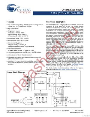 CY62157EV30LL-45ZXIT datasheet  